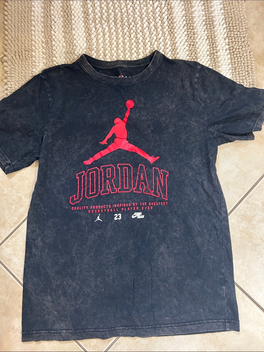 Jordan Black Mineral Wash Tee with Red Jumpman Graphic